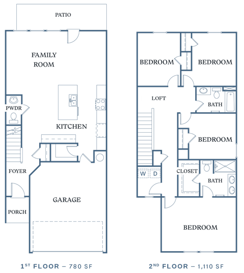 Floor plan for 4 beds, 2.5 baths, 1890 sqft